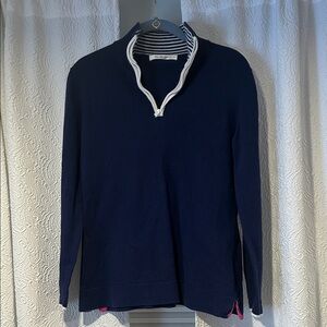 Caroline Grace Quarter Zip Cashmere Cotton Blend Navy Sweater